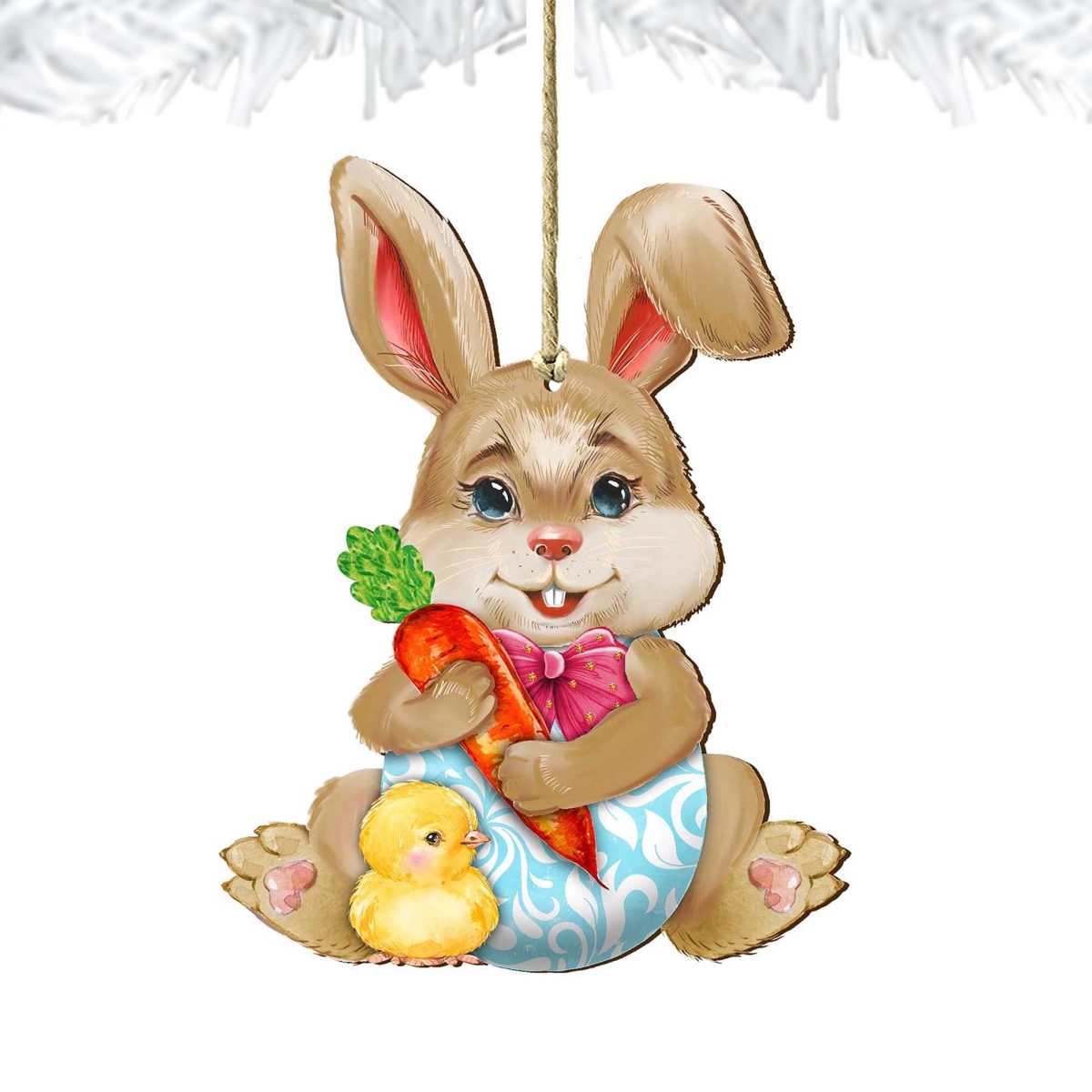 5 x 5.5 x 0.25 in. Carrot Bunny with Chick Wooden Easter Spring Decor Ornament