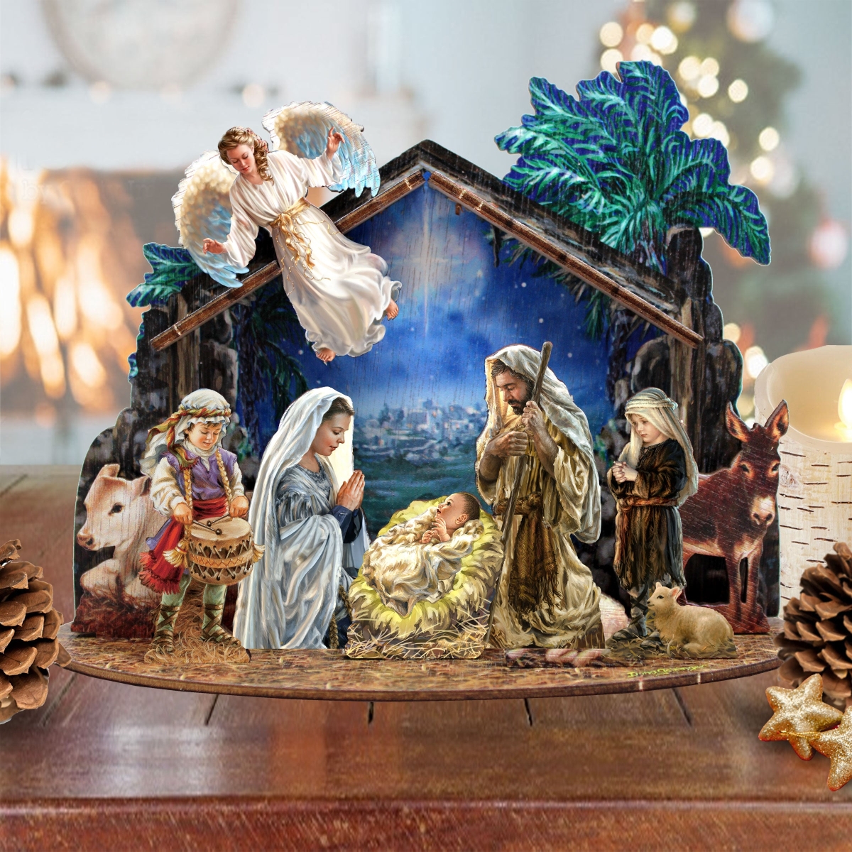 8.5 in. Nativity with Angel Decorative Village Holiday Decor