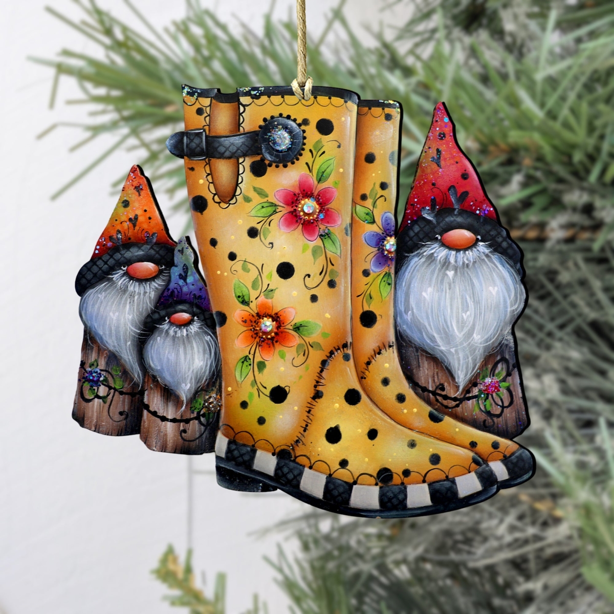 5 x 5.5 x 0.25 in. Hello Fall Boots Wooden Thanksgiving Decor Ornaments