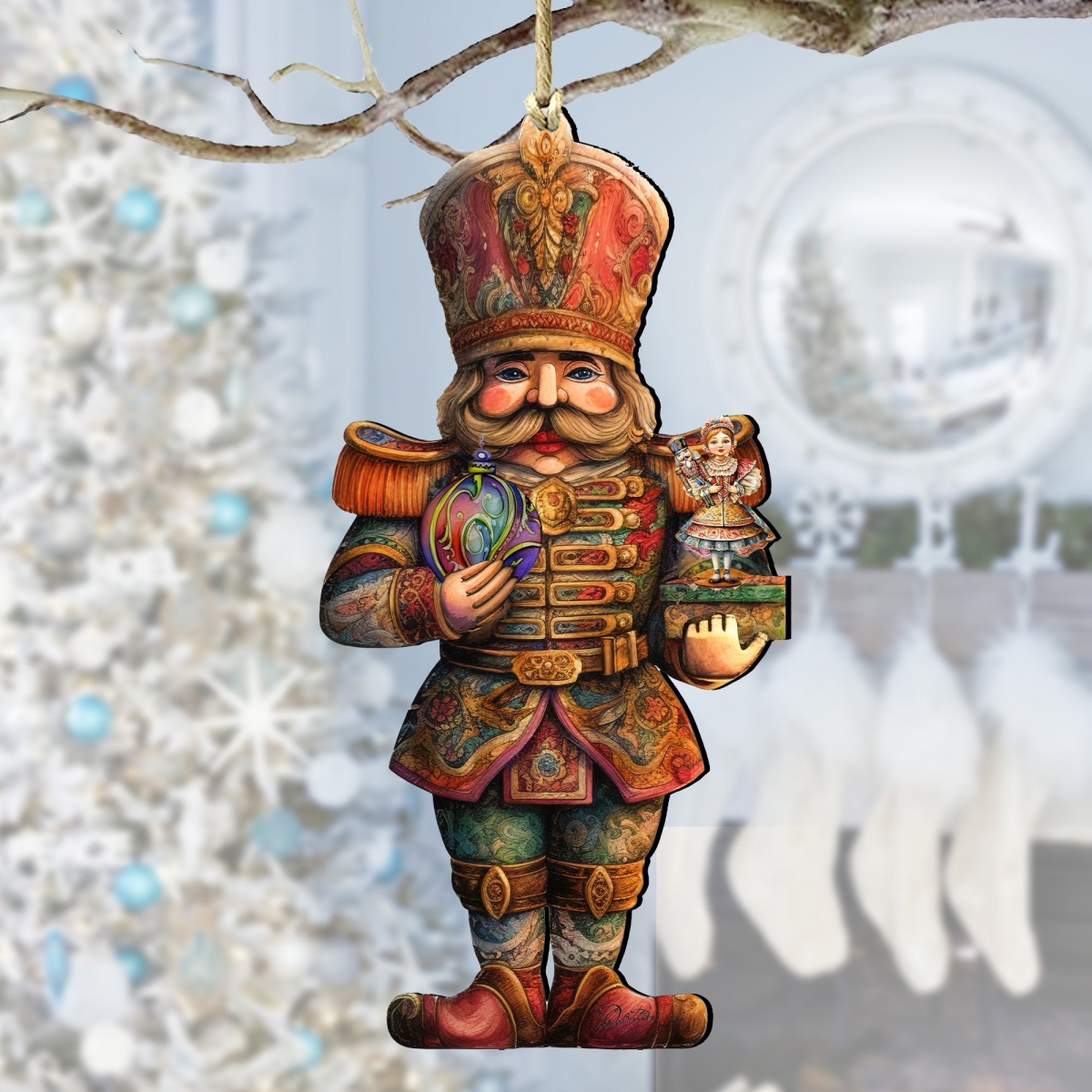 8611059 5 x 5.5 x 0.25 in. Nutcracker with Clara Wooden Christmas Decor Ornaments -  Designocracy