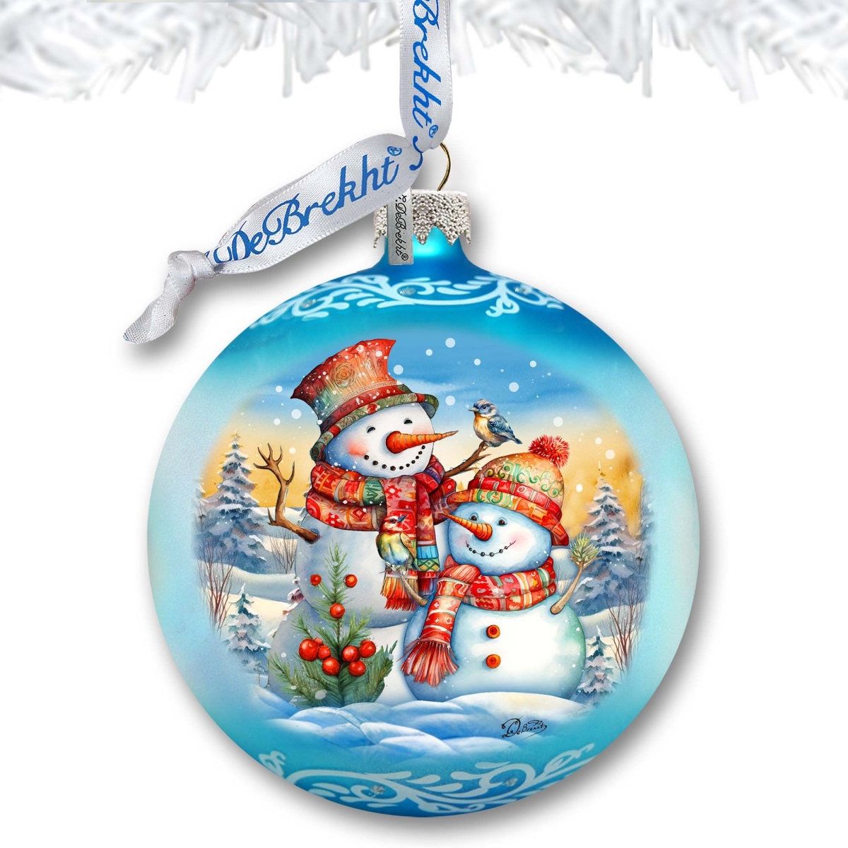 73373 3 x 3.5 in. Winter Friends Ball Glass Ornament Christmas Santa Snowman Decor