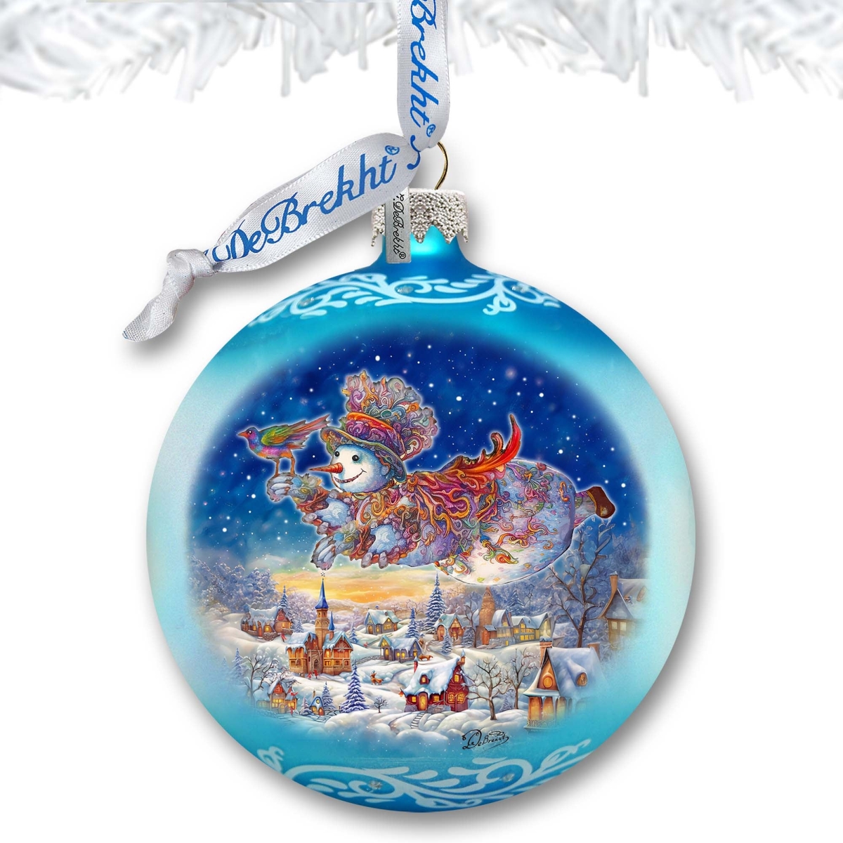 73380 3 x 3.5 in. Winter Skies Adventure Ball Glass Ornament Christmas Santa Snowman Decor
