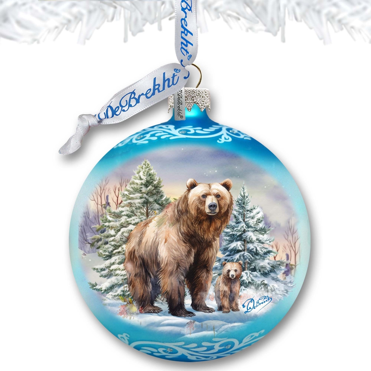 3 x 3.5 in. A Love for All Seasons Grizzly Bears Ball Glass Ornament Wildlife Holiday Decor