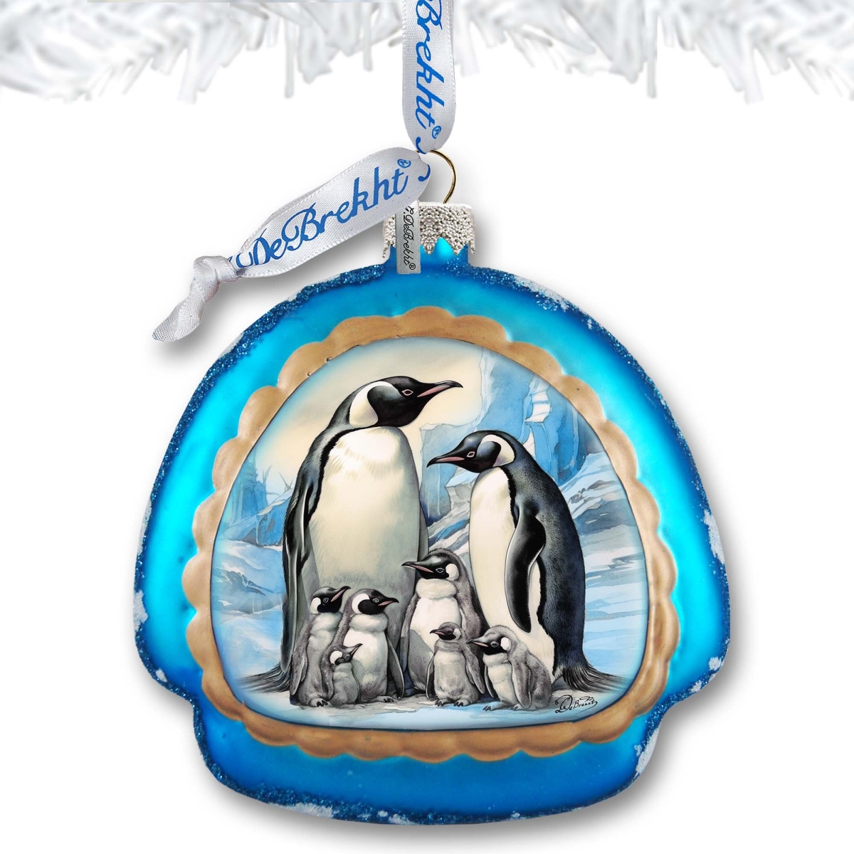 756-019 4 x 3.5 in. A Love on Ice Penguins Family Rainbow Glass Ornament Wildlife Holiday Decor