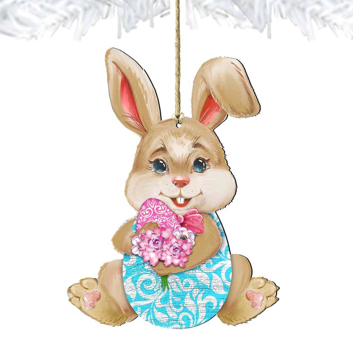 5 x 5.5 x 0.25 in. Flowers Bunny Wooden Easter Spring Decor Ornament