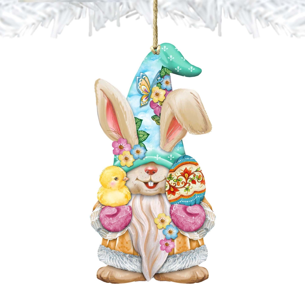 5 x 5.5 x 0.25 in. Easter Egg & Chick Gnome Wooden Easter Spring Decor Ornament