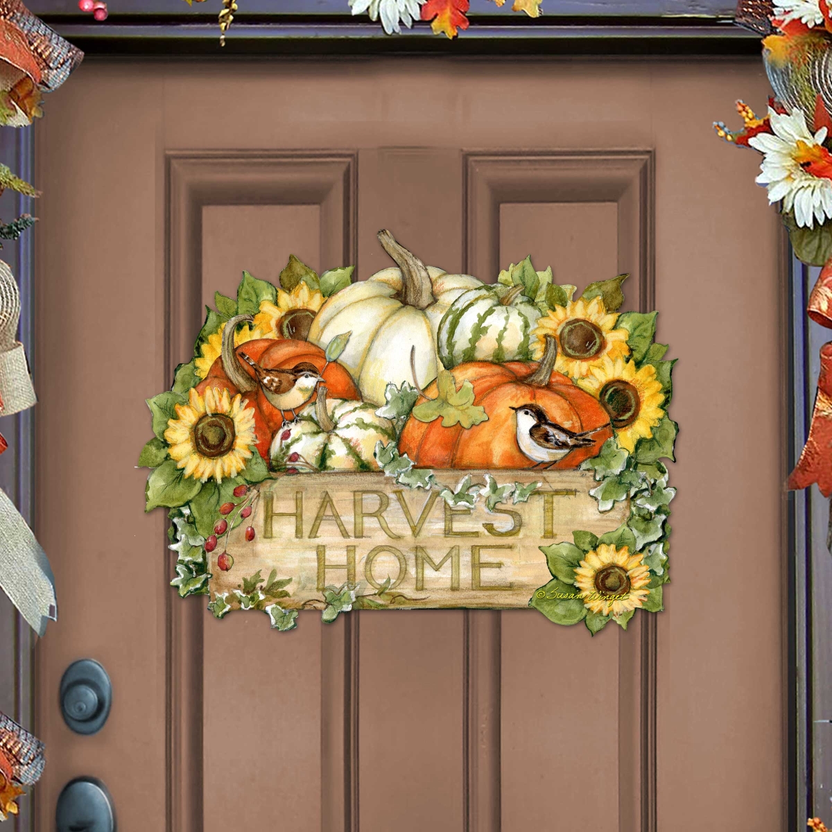 20 x 20 in. Holiday Wooden Hanger Cornucopia Door Decor