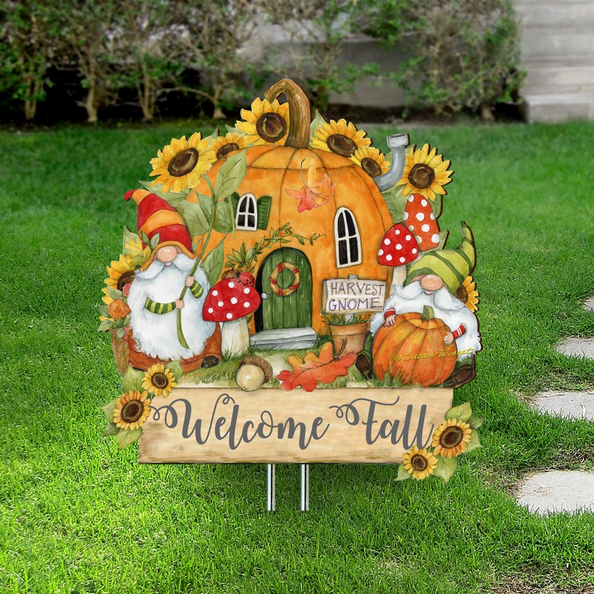 12 x 9 in. Front Yard Gnomes Autumn Front Yard Welcome Sign Decor