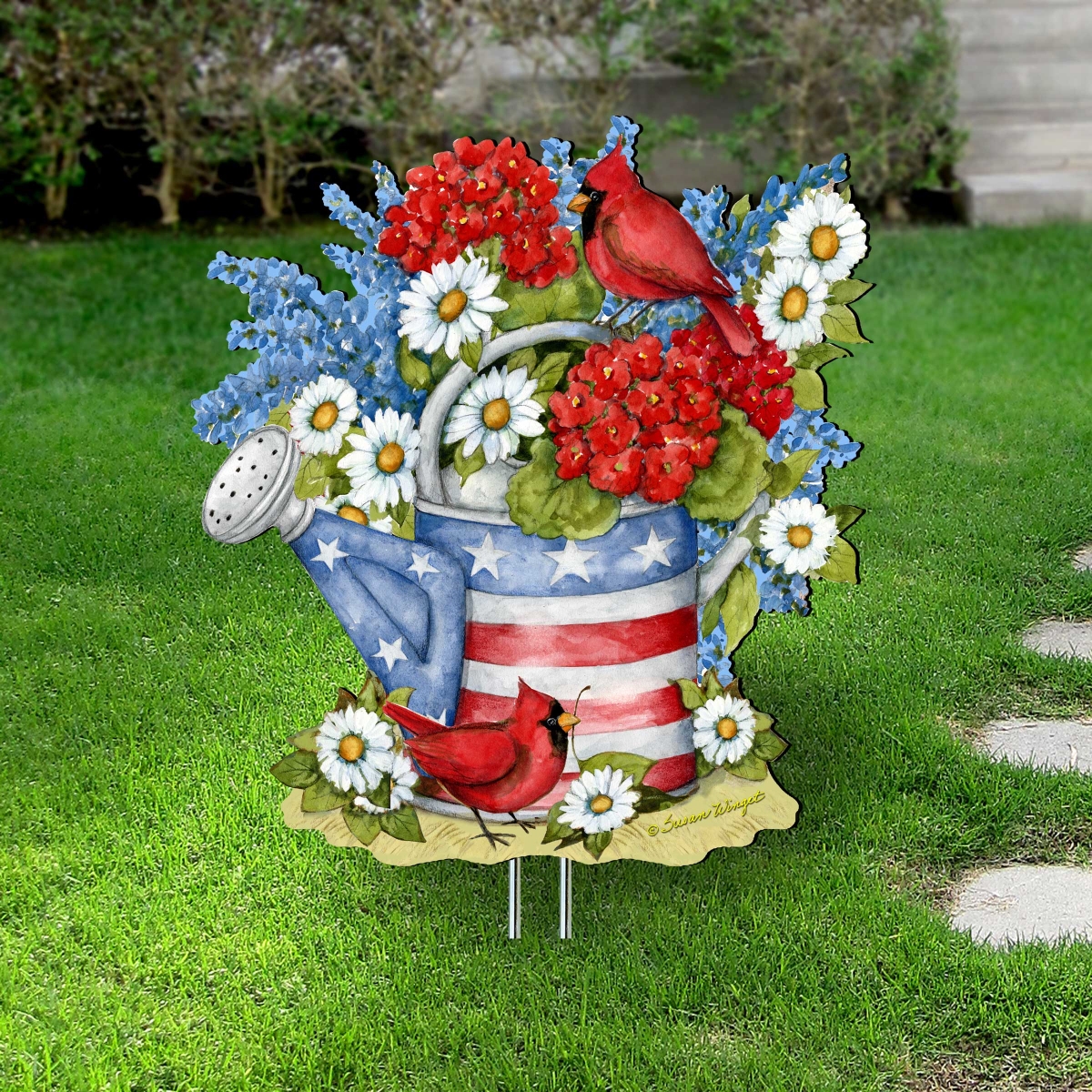 12 x 9 in. American Watering Can Garden Stakes Decor