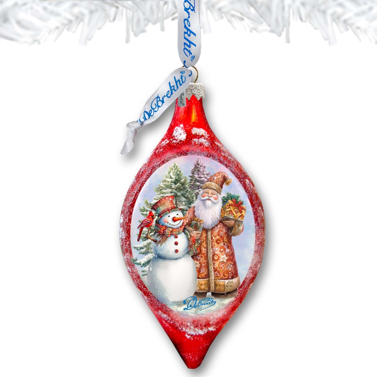 4 x 3 in. Winter Friends Drop Glass Ornament Christmas Santa Snowman Decor