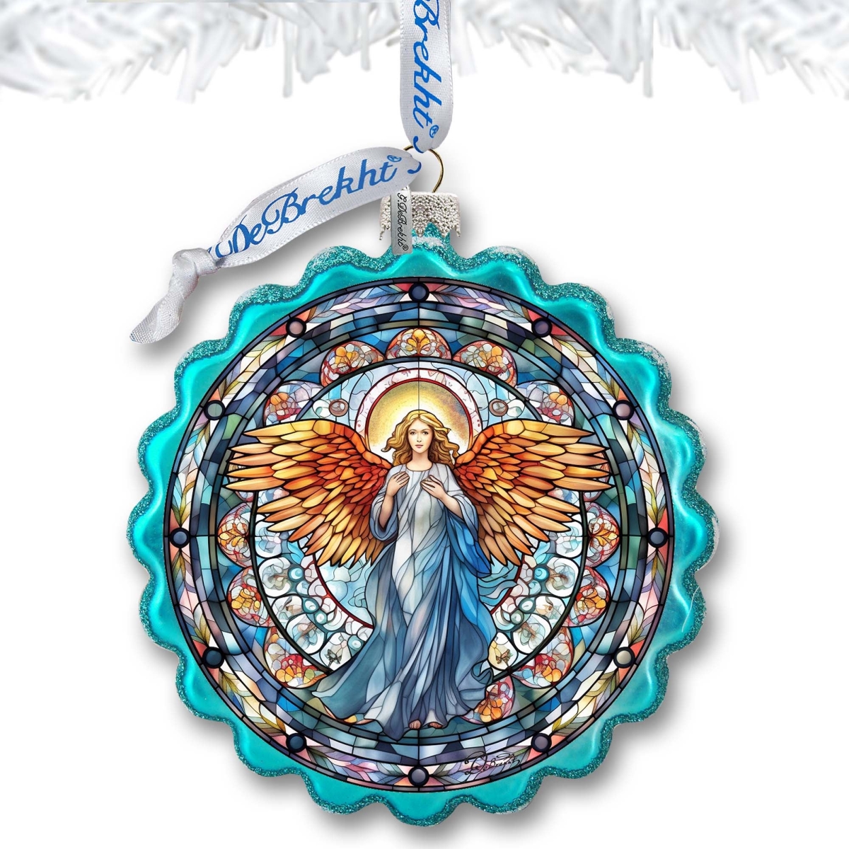 4 x 3 in. Love Harmony Angel Wreath Glass Ornament Nativity Holiday Decor