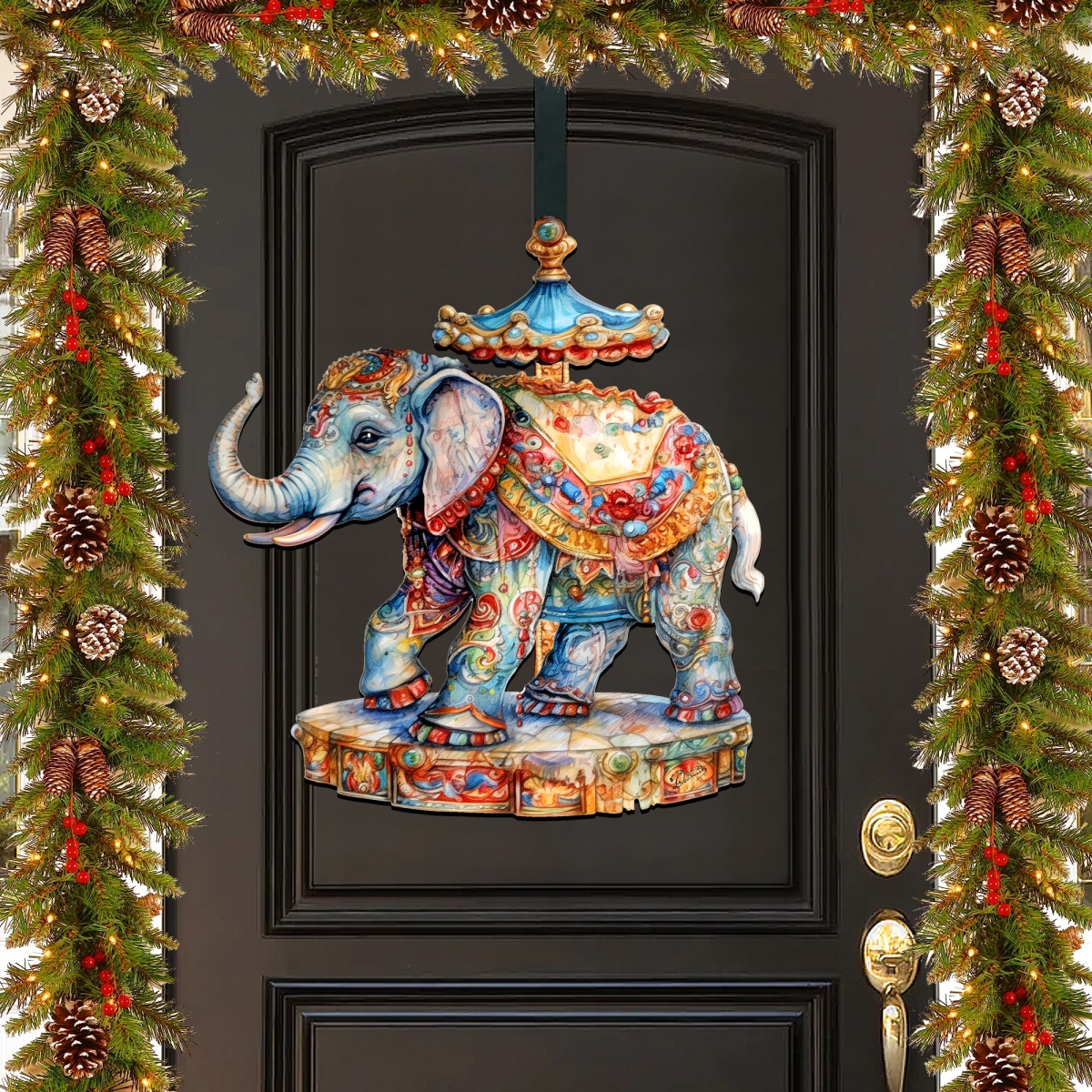 24 x 18 in. Carousel Elefant Holiday Christmas Door Decor