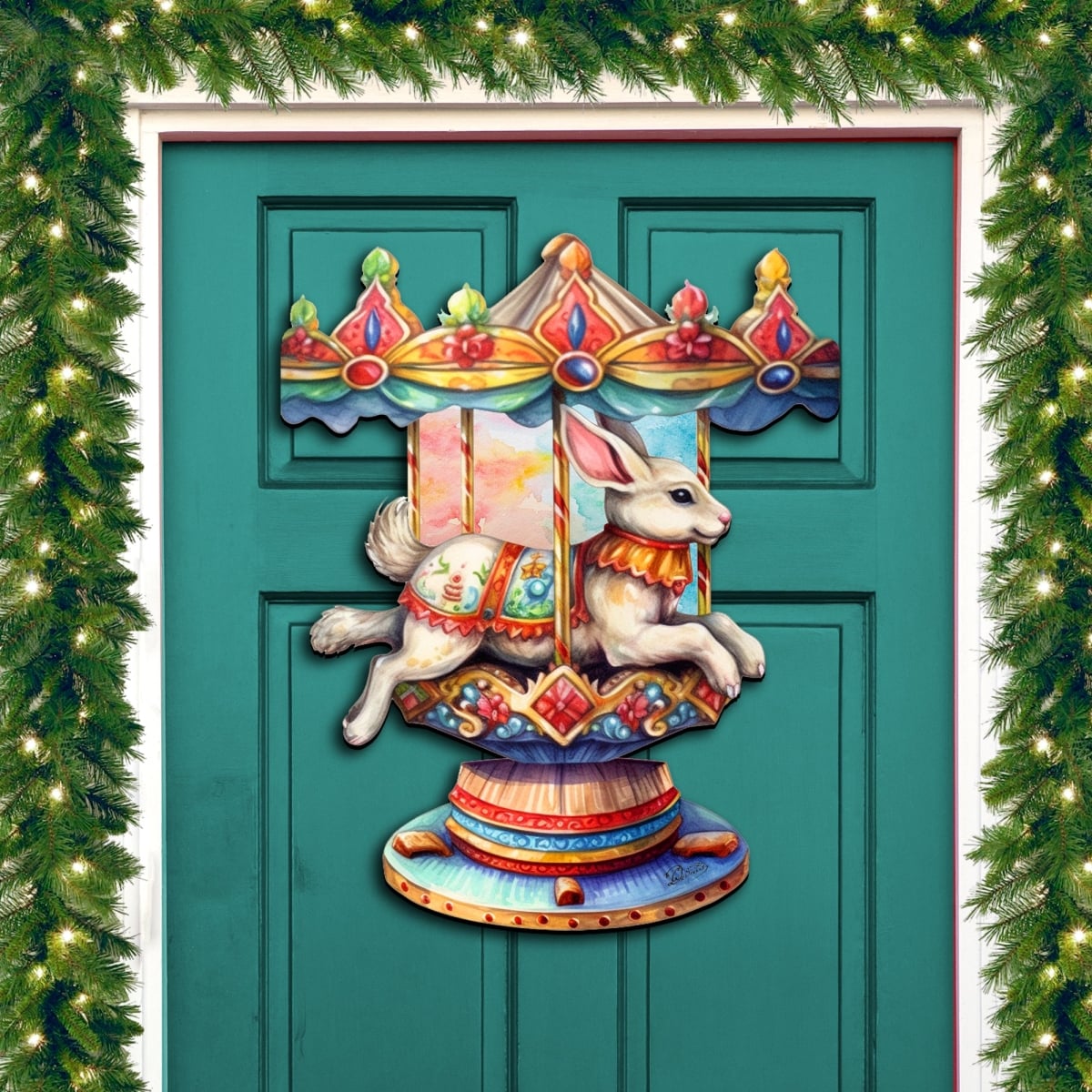24 x 18 in. Carousel Bunny Holiday Christmas Door Decor