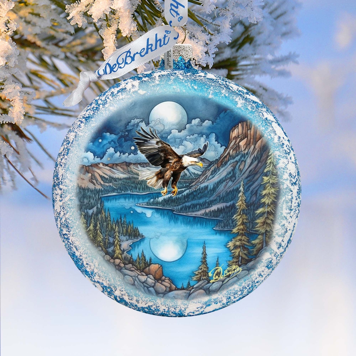 3 x 3.5 in. Wildlife Holiday Flying Eagle Glass Ornament Decor