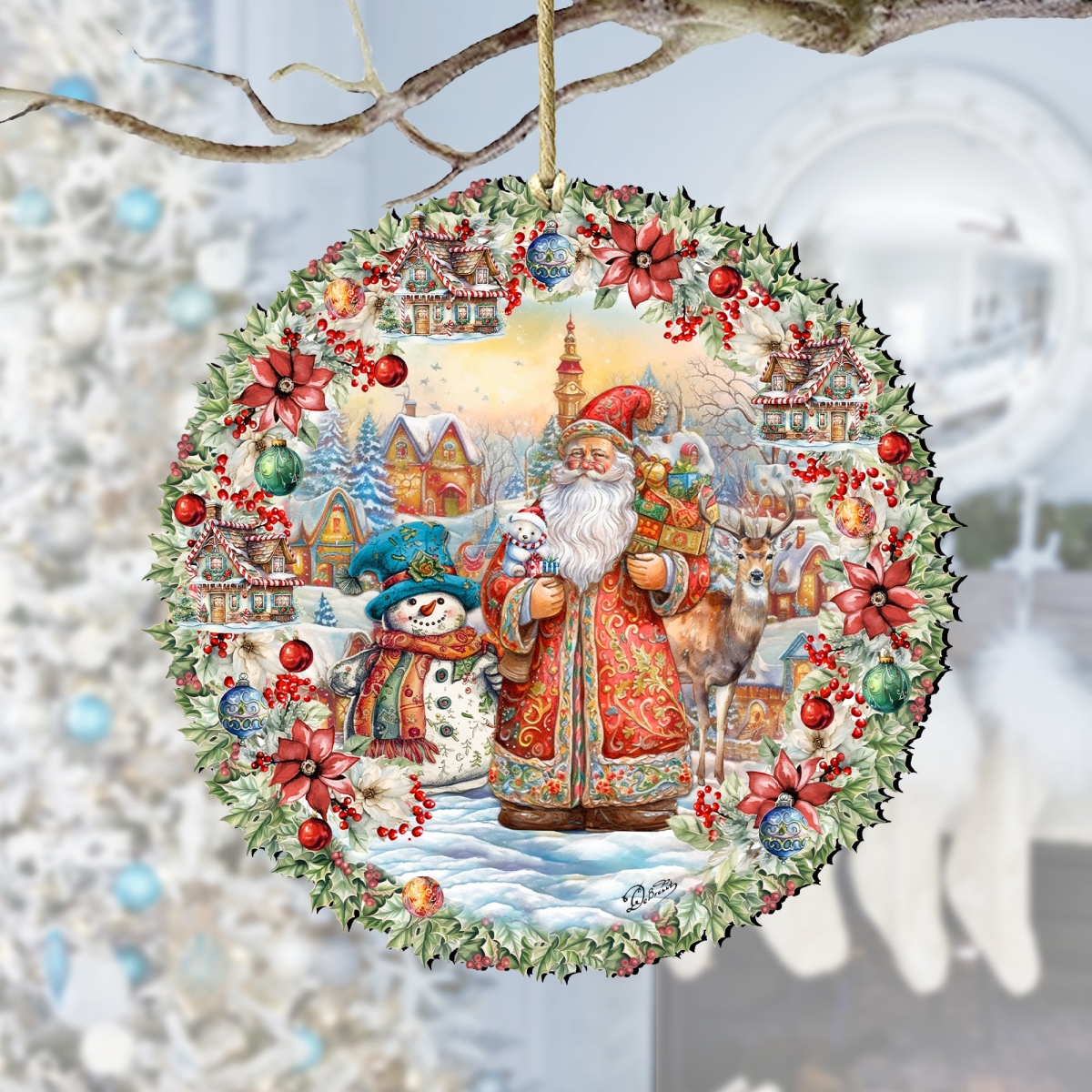 8611069 5 x 5.5 x 0.25 in. Merry Christmas Wreath Wooden Christmas Santa Snowman Decor Ornaments