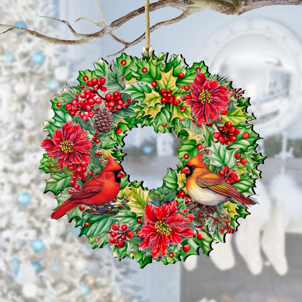 8611070 5 x 5.5 x 0.25 in. Holiday Cardinal Garland Wreath Wooden Christmas Decor Ornaments -  Designocracy