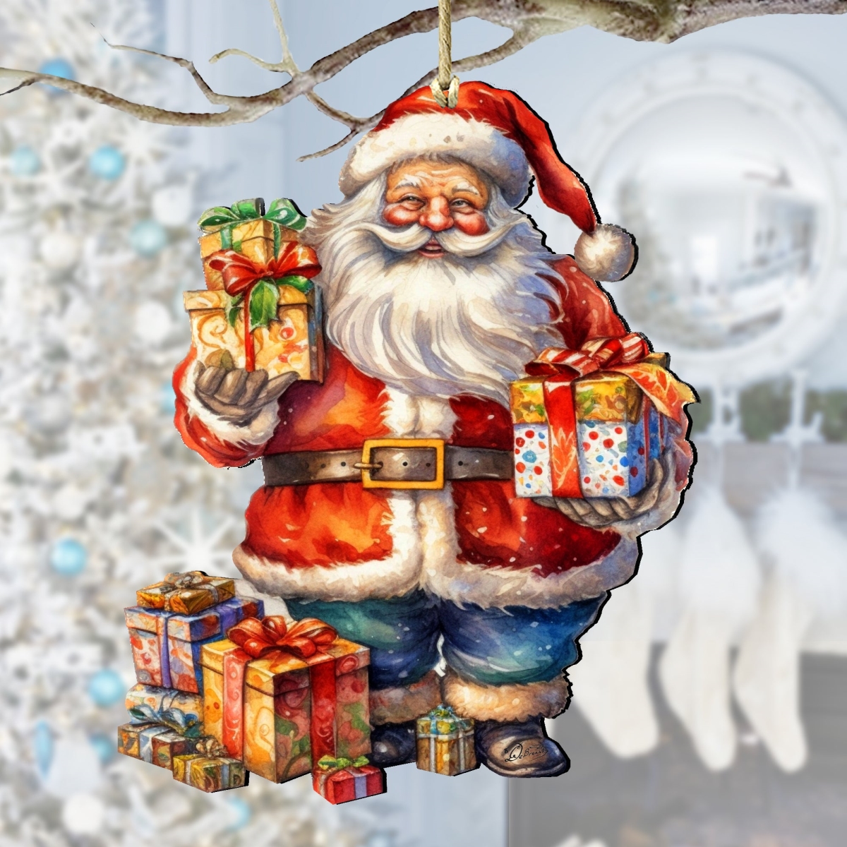 8611080 5 x 5.5 x 0.25 in. Merry Delivery Santa Wooden Christmas Santa Snowman Decor Ornaments