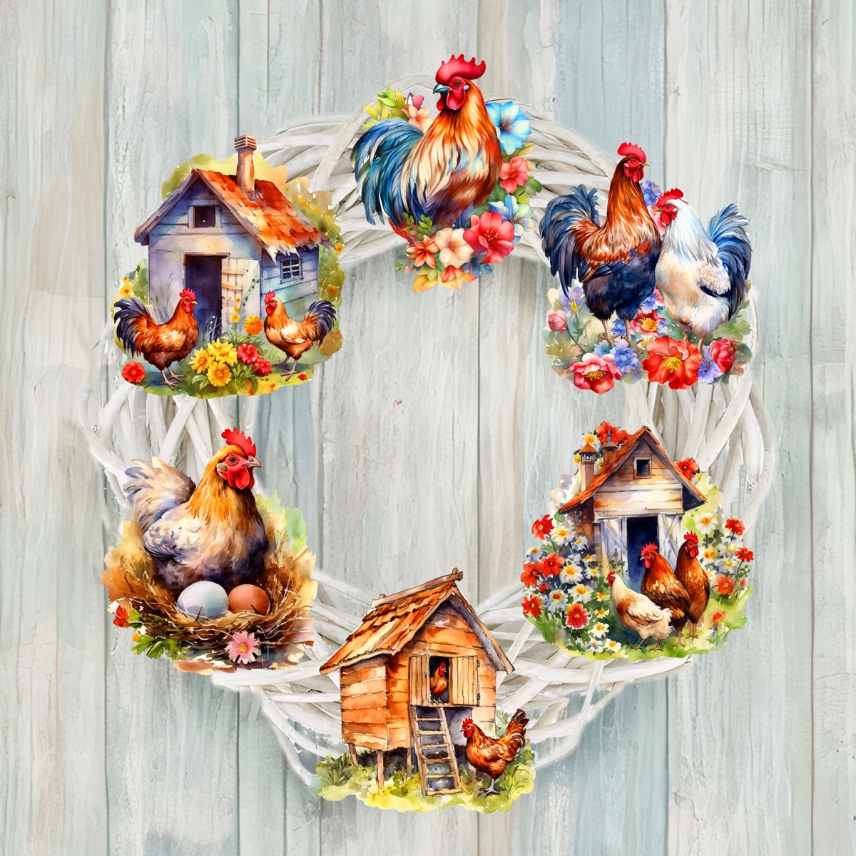 8090056C-S6 Spring on the Farm Decorative Wooden Clip-on Ornaments Set of 6 by  - Easter Decor