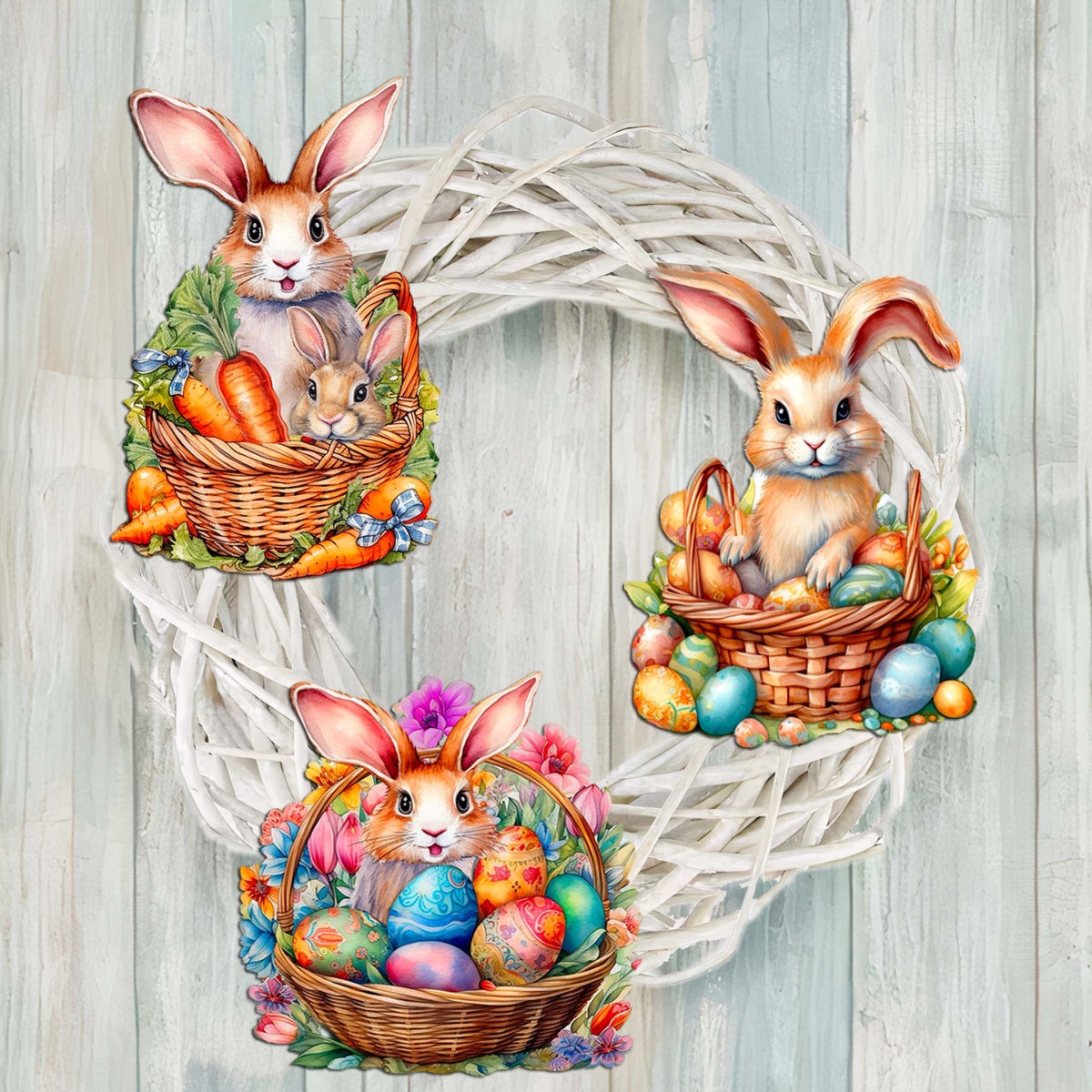 Clip-On Wooden Ornaments Set of 3 - Easter Decor - Handcrafted - UV Coated