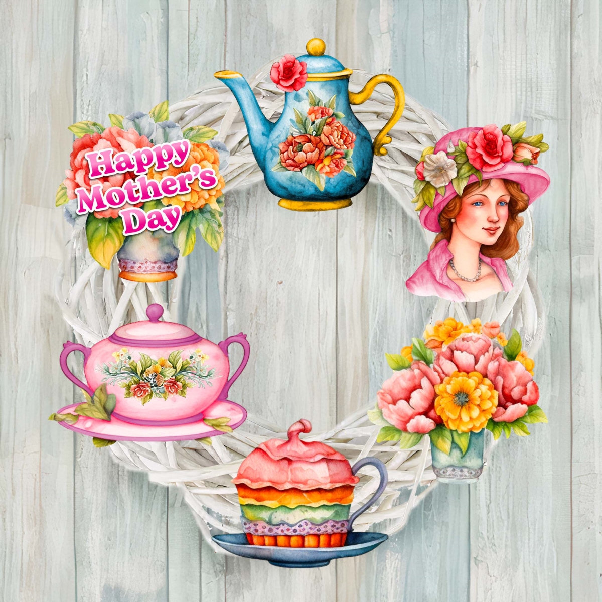 8090059C-S6 Happy Mother's Day Decorative Wooden Clip-on Ornaments Set of 6 by  - Love Family Decor