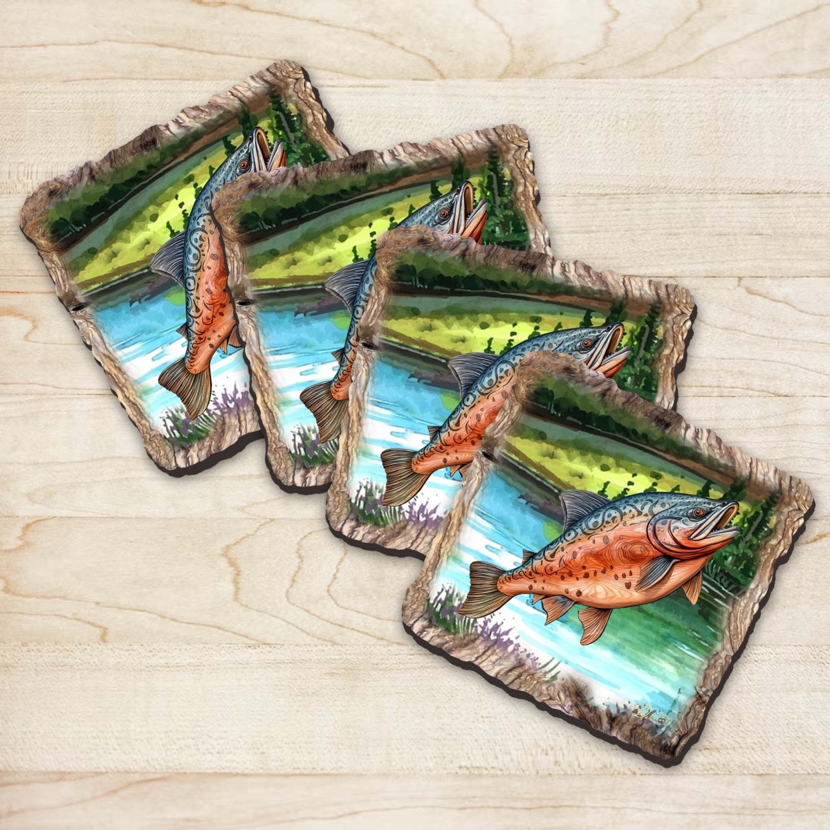 Picture of G. Debrekht 95394C-S4 Salmon Wooden Cork Coasters Gift Set of 4 by Nature Wonders