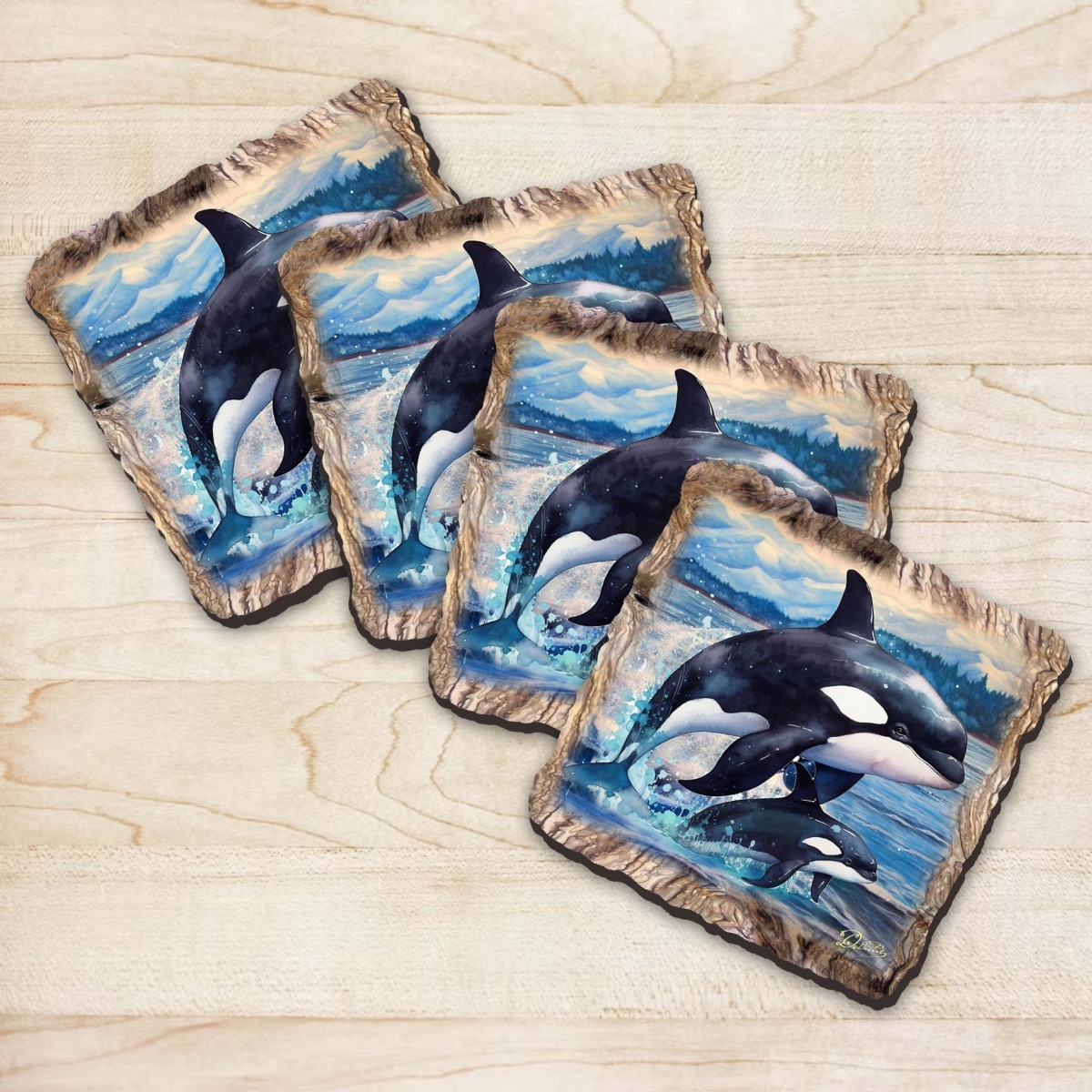 Picture of G. Debrekht 95396C-S4 Orca Wooden Cork Coasters Gift Set of 4 by Nature Wonders