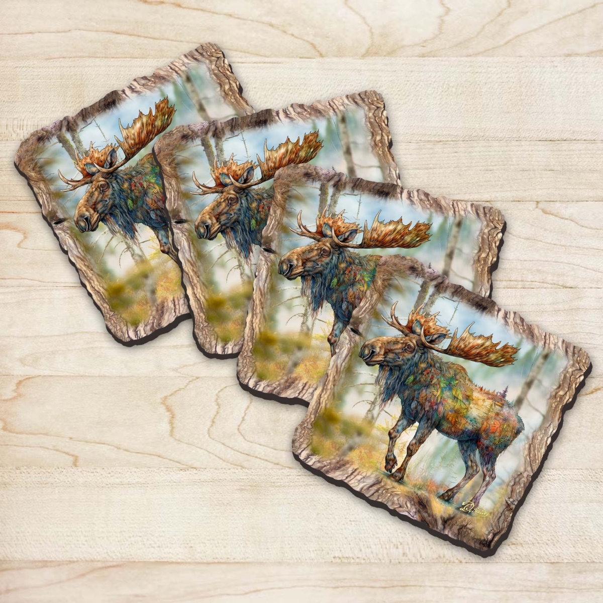 Picture of G. Debrekht 95390C-S4 Moose Wooden Cork Coasters Gift Set of 4 by Nature Wonders