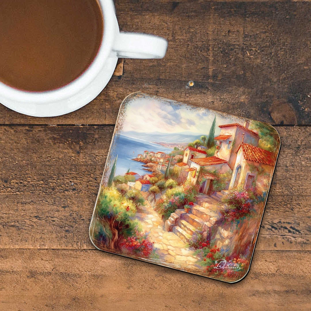 Picture of G. Debrekht 8199475C-S4 Mediterranean Sea-side Wooden Cork Coasters Gift Set of 4 by G. Debrekht - Coastal Holiday Decor