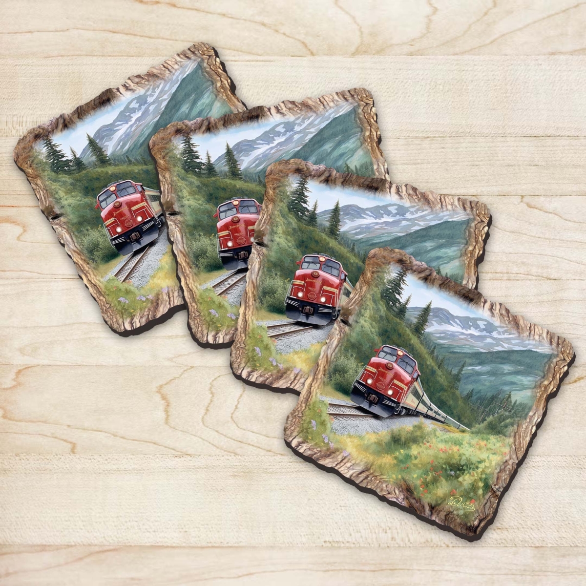 Picture of G. Debrekht 95393C-S4 Train Wooden Cork Coasters Gift Set of 4 by Nature Wonders