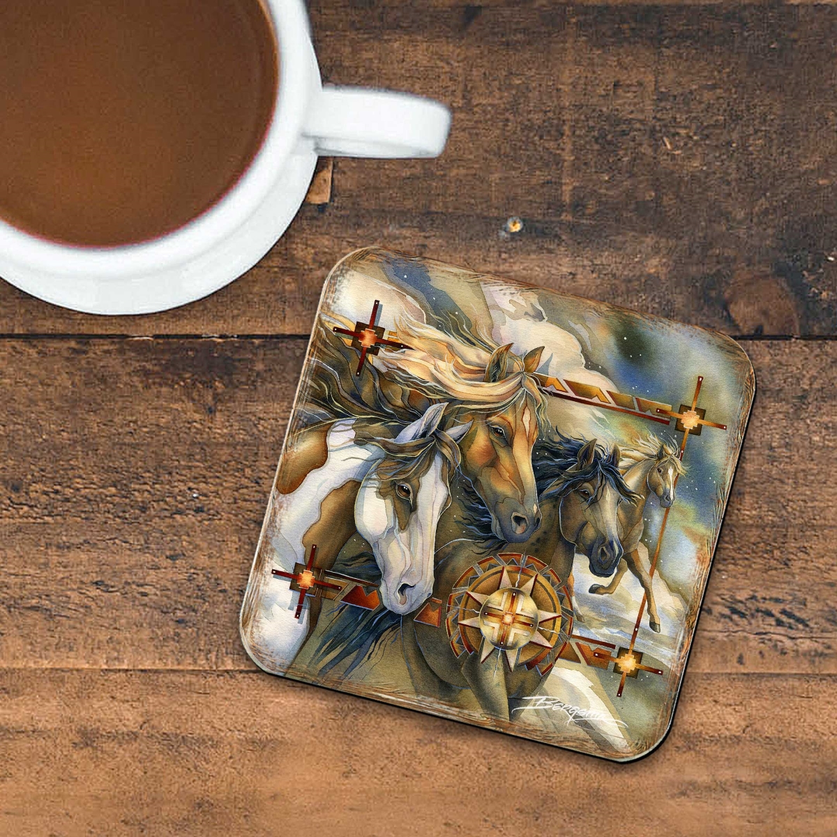Picture of G. Debrekht 8199474C-S4 Wild Horses Wooden Cork Coasters Gift Set of 4 by J. Bergsma - Wildlife Decor
