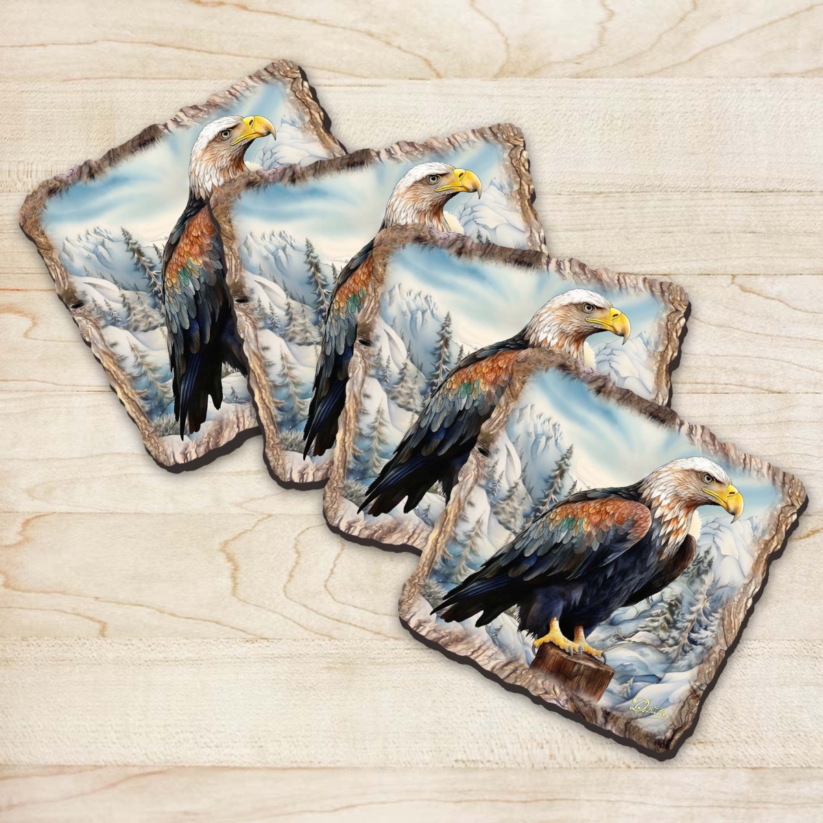 Picture of G. Debrekht 95399C-S4 Bald Eagle Wooden Cork Coasters Gift Set of 4 by Nature Wonders
