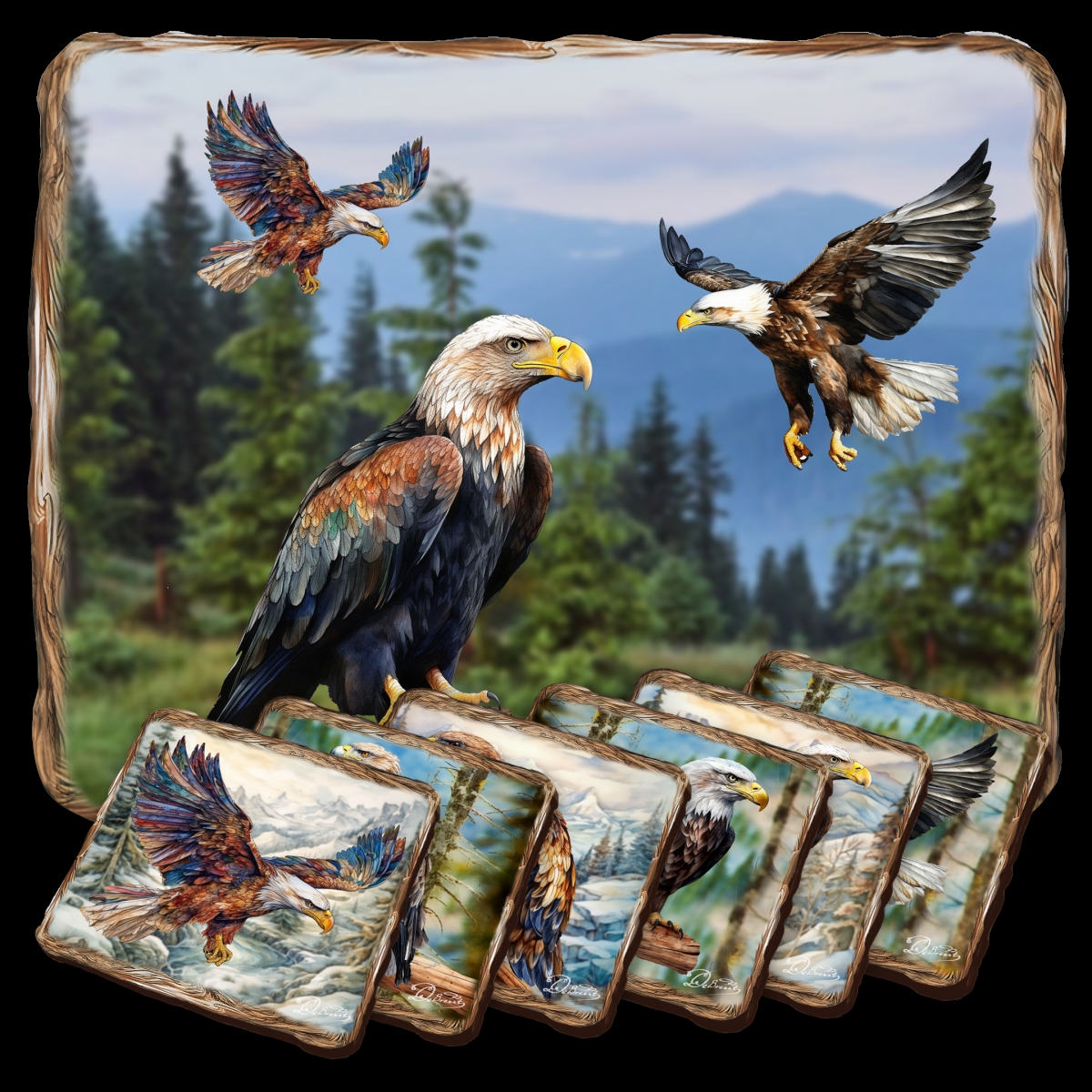 Picture of G. Debrekht 85406C-S7 Eagles Wooden Cork Placemat and Coasters Gift Set of 7 by Nature Wonders