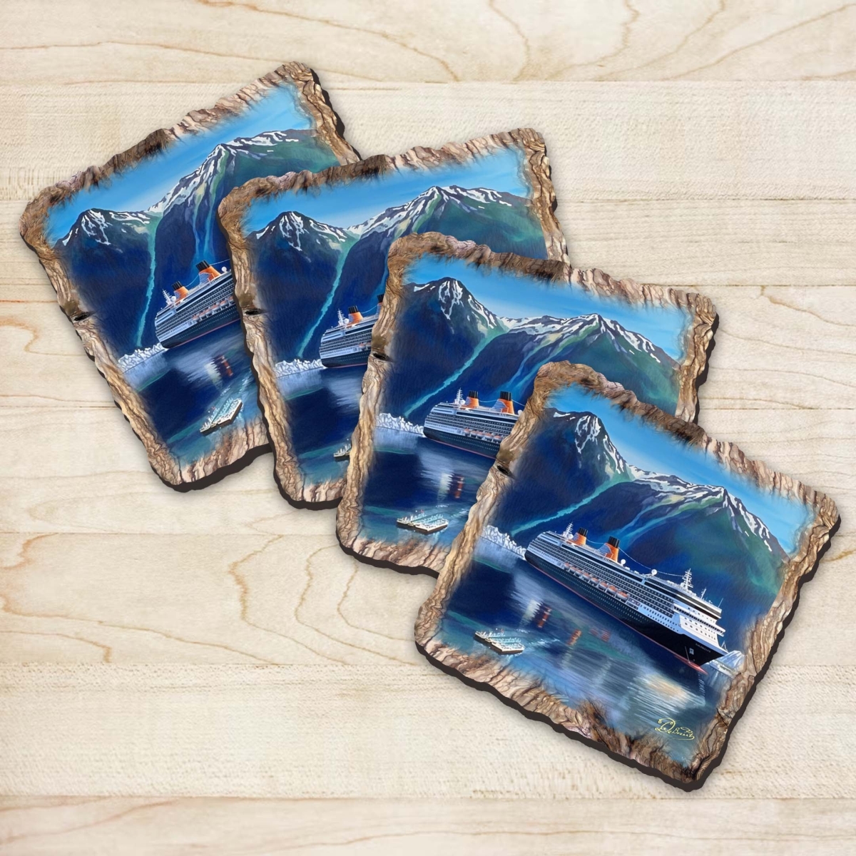 Picture of G. Debrekht 95392C-S4 Cruise Ship Wooden Cork Coasters Gift Set of 4 by Nature Wonders