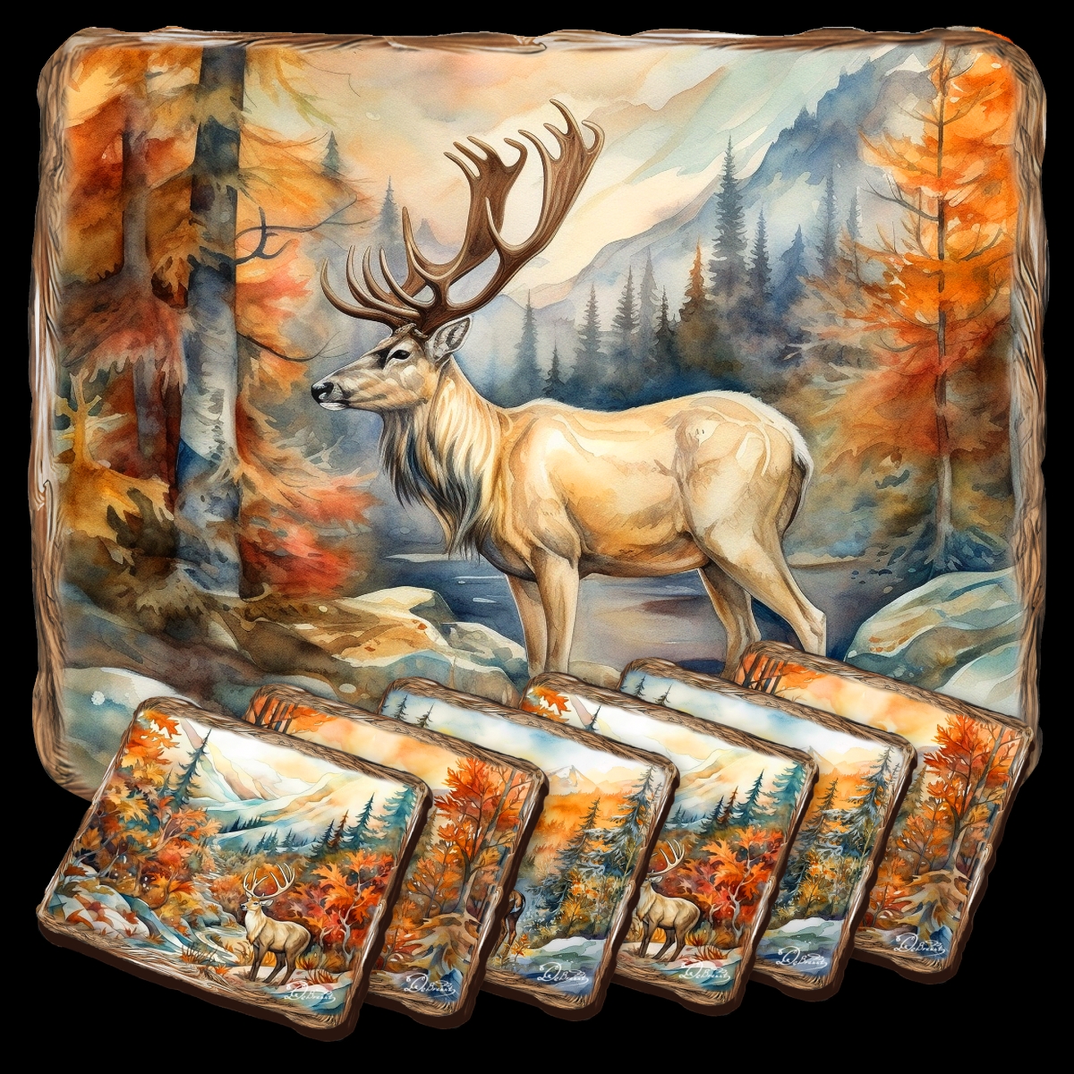 Picture of G. Debrekht 85408C-S7 Caribou Wooden Cork Placemat and Coasters Gift Set of 7 by Nature Wonders