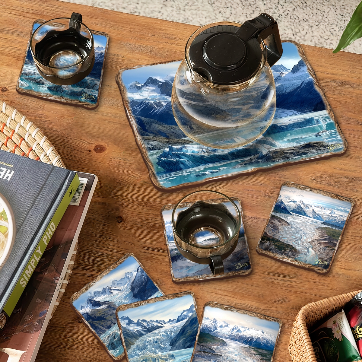 Picture of G. Debrekht 85402C-S7 Glacier's Majesty Wooden Cork Placemat and Coasters Gift Set of 7 by Nature Wonders