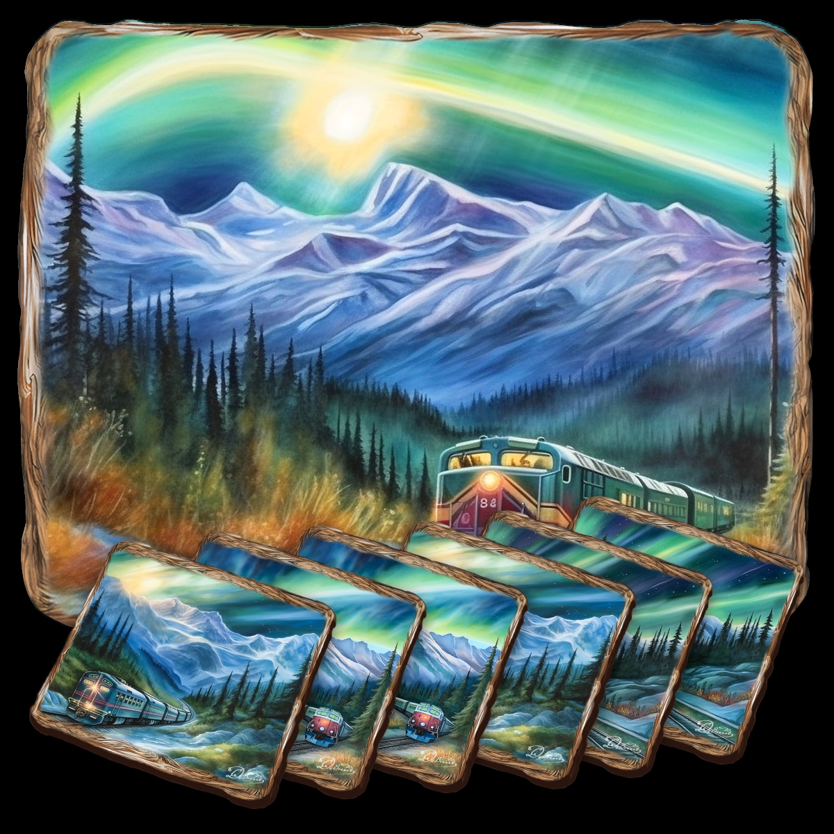 Picture of G. Debrekht 85411C-S7 Northern Lights Wooden Cork Placemat and Coasters Gift Set of 7 by Nature Wonders