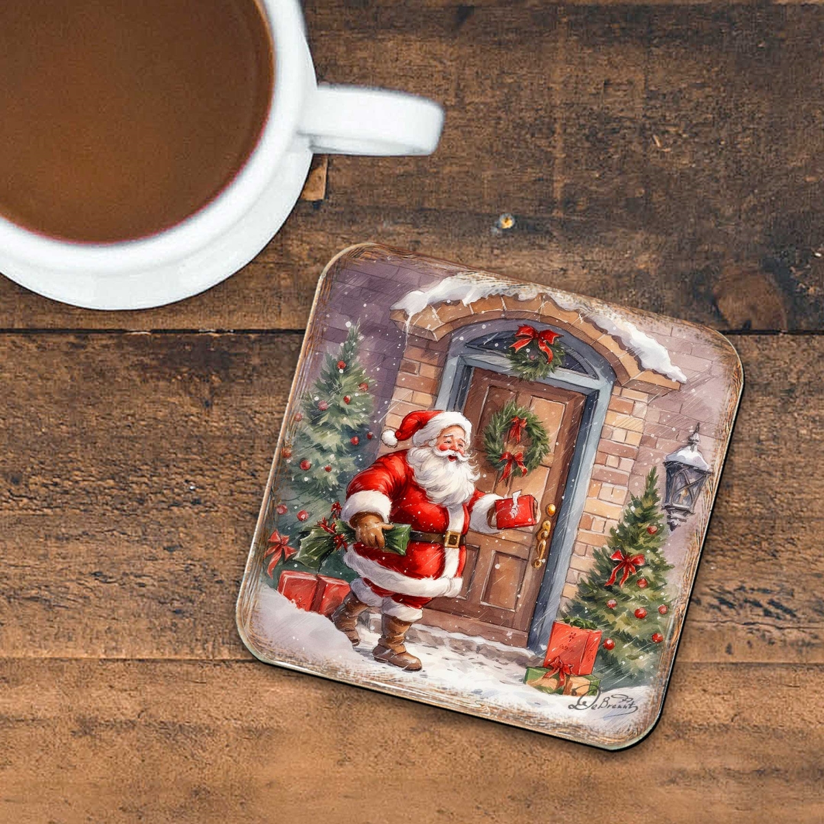 Picture of G. Debrekht 8199443C-S4 Christmas Is Here Wooden Cork Coasters Gift Set of 4 by G. Debrekht - Christmas Decor