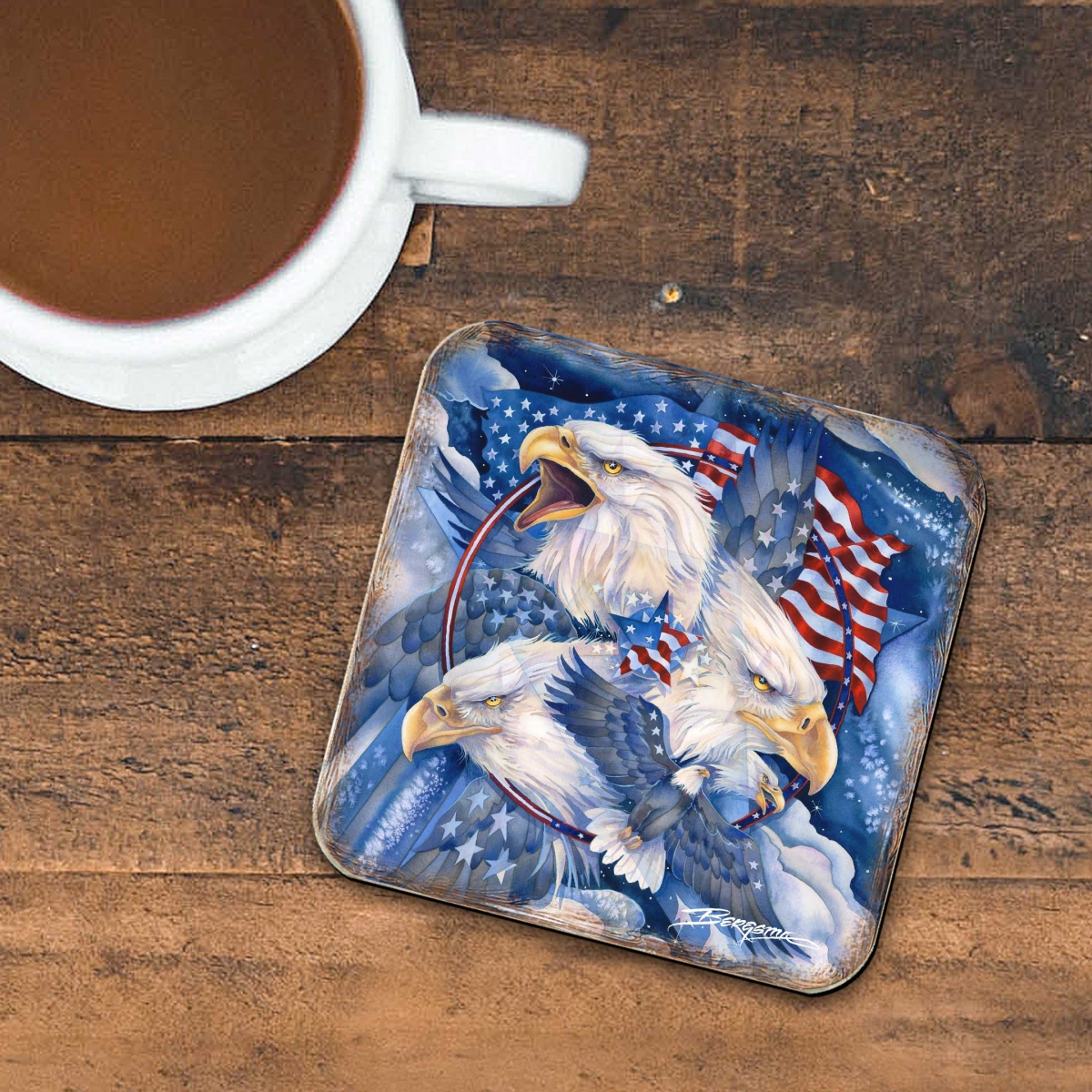 Picture of G. Debrekht 8199470C-S4 Allegiance American Patriotic Eagles Wooden Cork Coasters Gift Set of 4 by J. Bergsma - Wildlife Decor