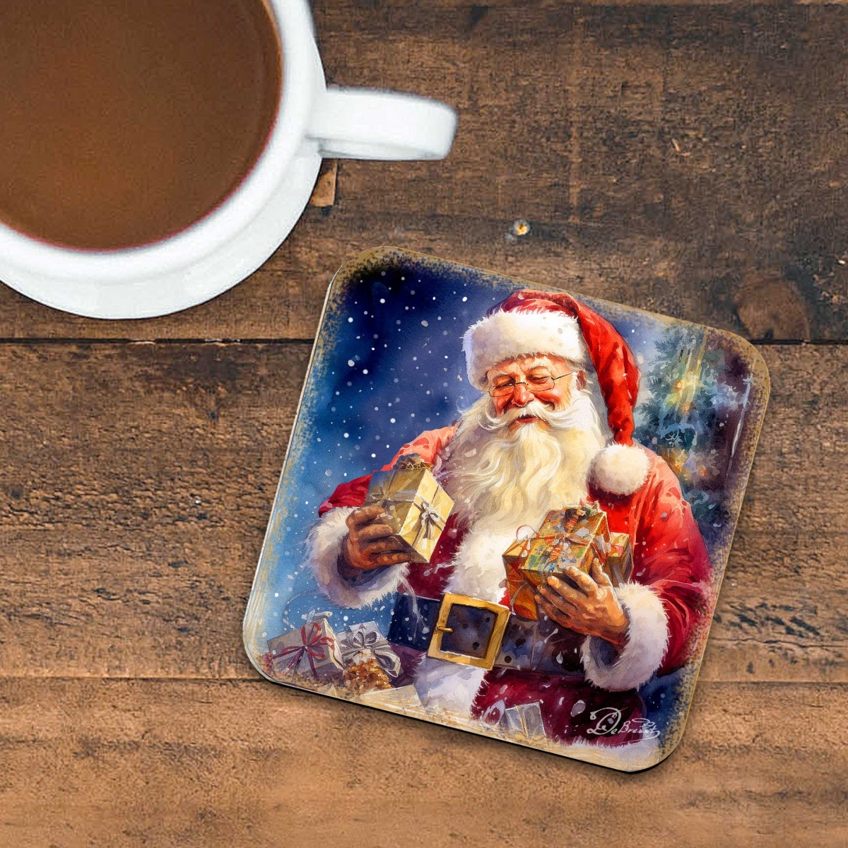 Picture of G. Debrekht 8199442C-S4 Santa Claus Wooden Cork Coasters Gift Set of 4 by G. Debrekht - Santa Christmas Decor