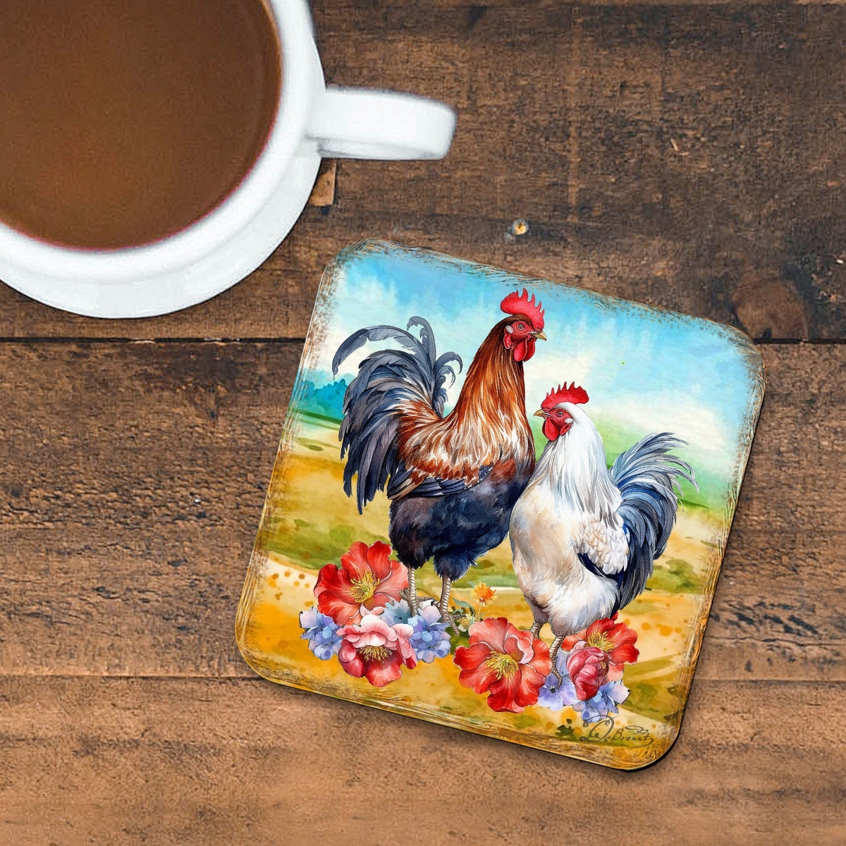 Picture of G. Debrekht 8199436C-S4 Spring on a Farm Wooden Cork Coasters Gift Set of 4 by G. Debrekht - Easter Spring Decor