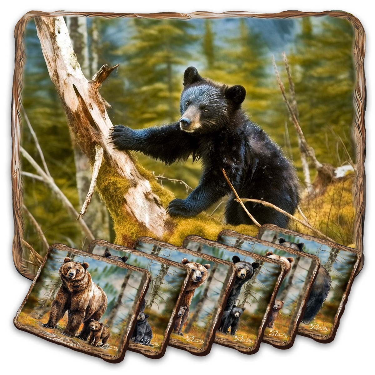 Picture of G. Debrekht 85409C-S7 Bear Haven Wooden Cork Placemat and Coasters Gift Set of 7 by Nature Wonders