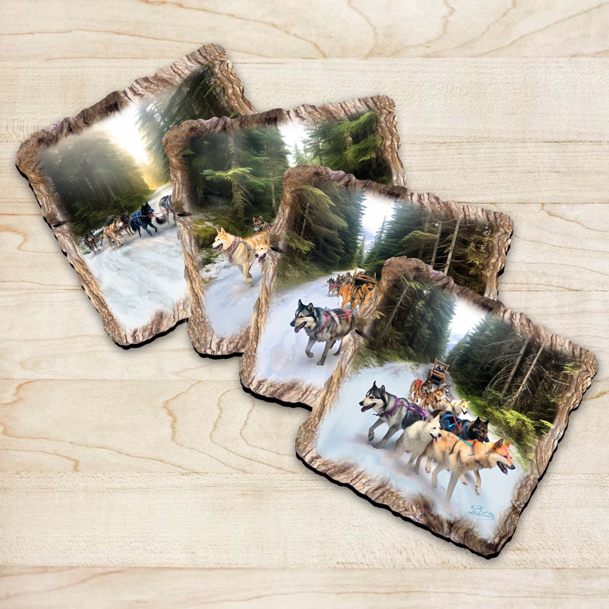 Picture of G. Debrekht 95401C-S4 Husky Ride Wooden Cork Coasters Gift Set of 4 by Nature Wonders