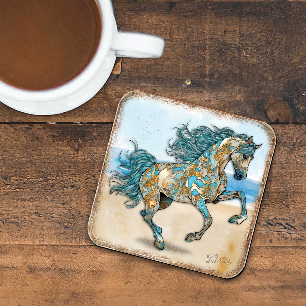 Picture of G. Debrekht 8199444C-S4 Horses Wooden Cork Coasters Gift Set of 4 by G. Debrekht - Wildlife Decor