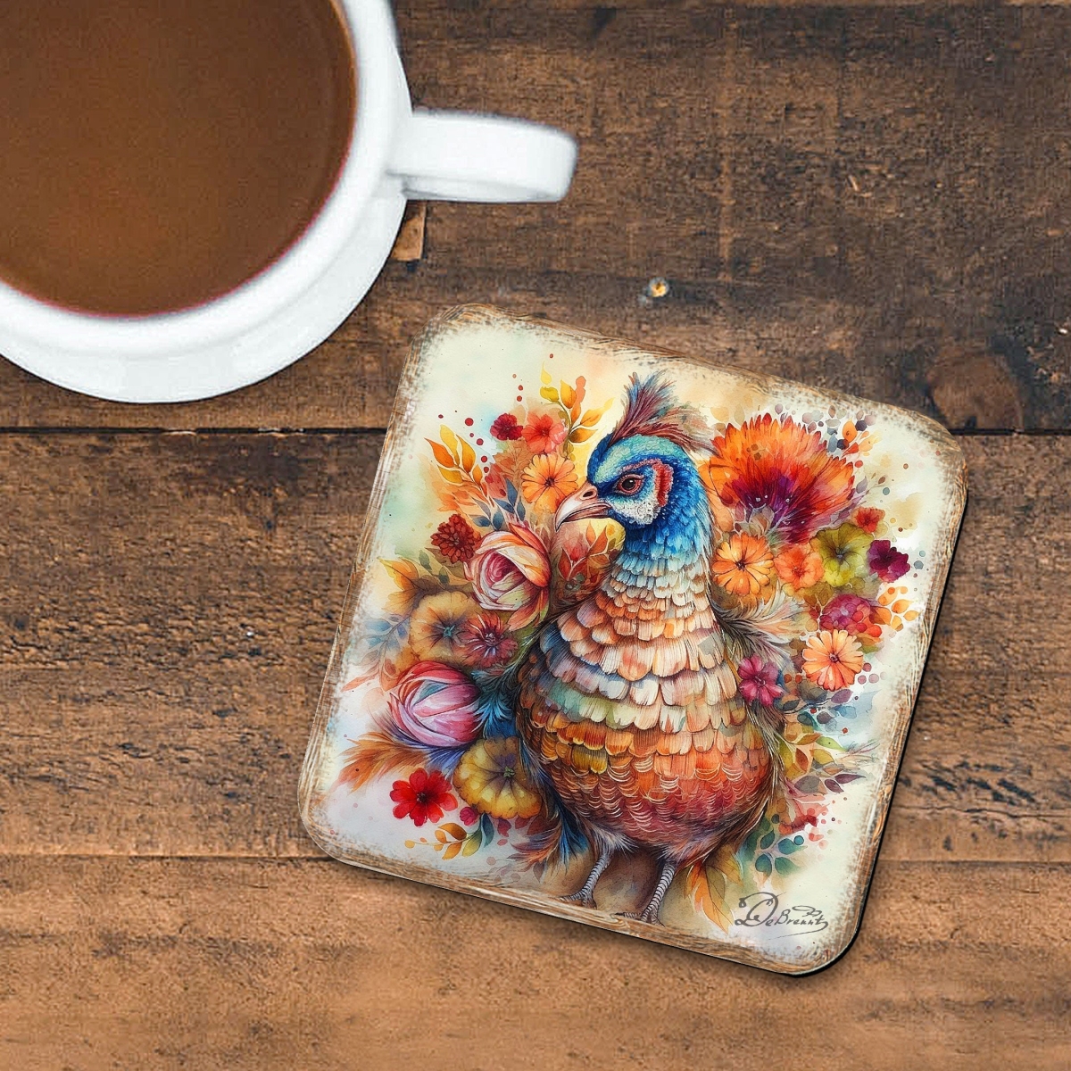Picture of G. Debrekht 8199437C-S4 Turkey Wooden Cork Coasters Gift Set of 4 by G. Debrekht - Thanksgiving Decor