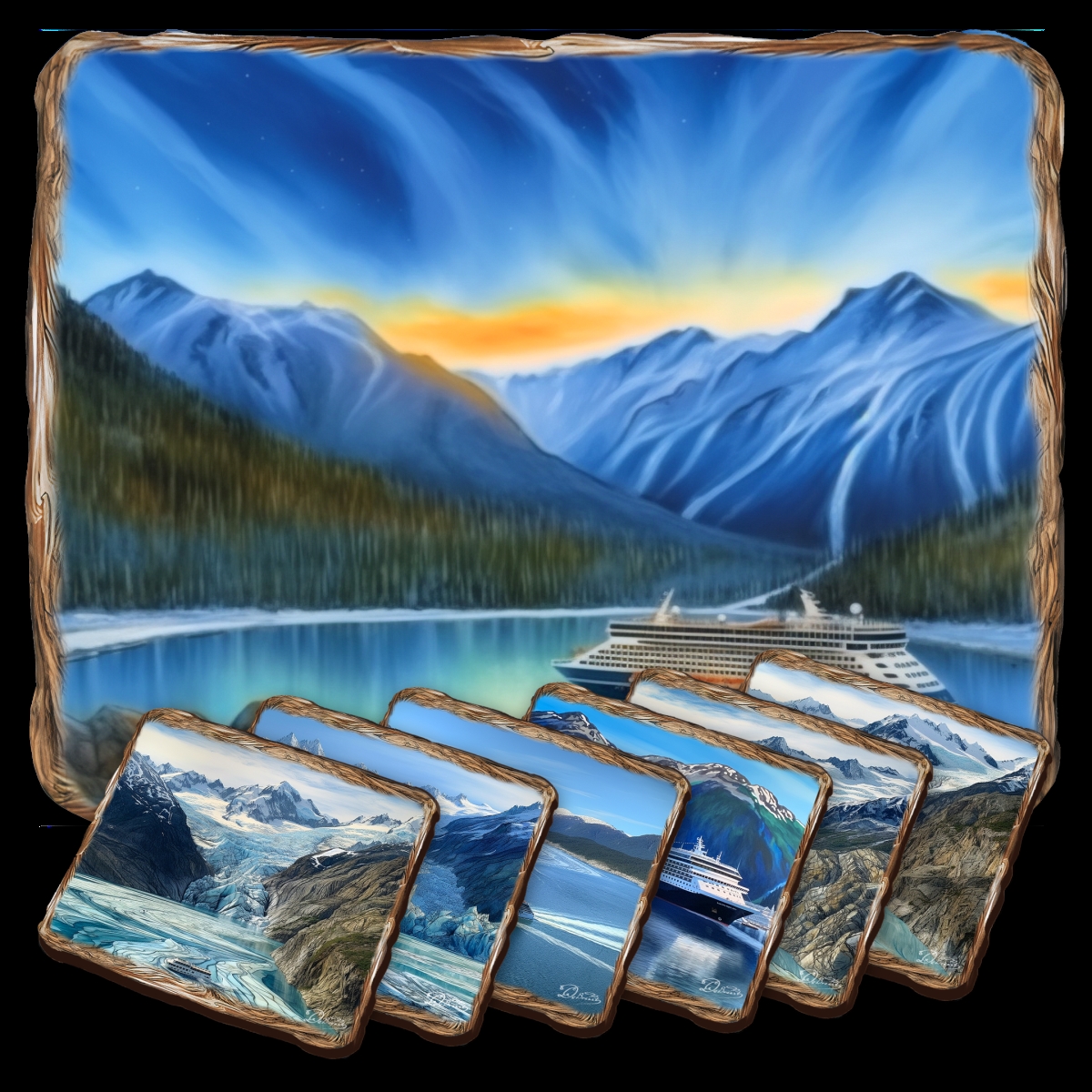 Picture of G. Debrekht 85410C-S7 Cruise Ship Wooden Cork Placemat and Coasters Gift Set of 7 by Nature Wonders