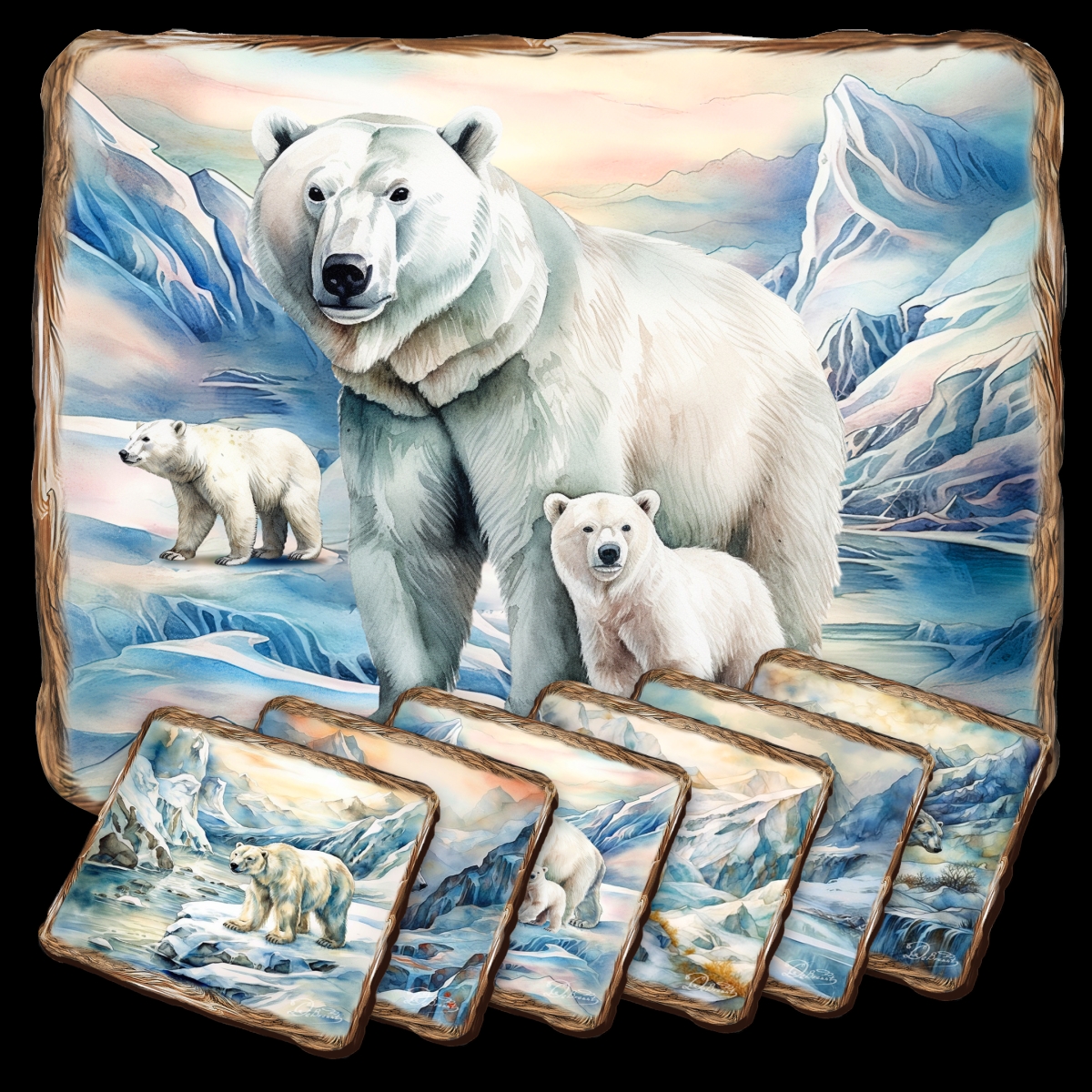 Picture of G. Debrekht 85404C-S7 Polar Bear Wooden Cork Placemat and Coasters Gift Set of 7 by Nature Wonders