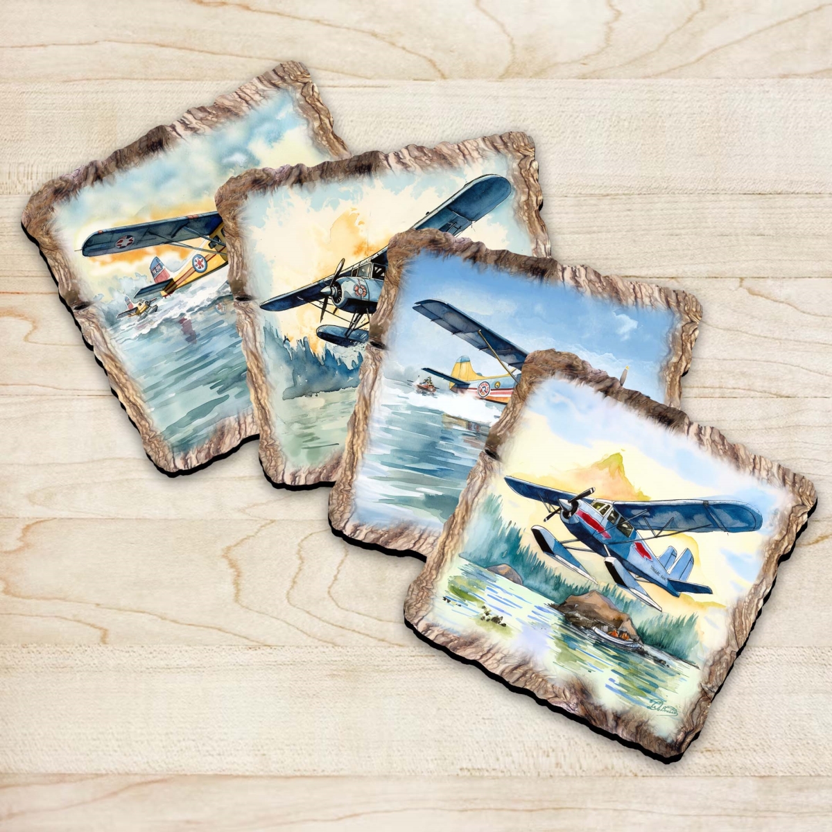 Picture of G. Debrekht 95403C-S4 Airplanes Wooden Cork Coasters Gift Set of 4 by Nature Wonders