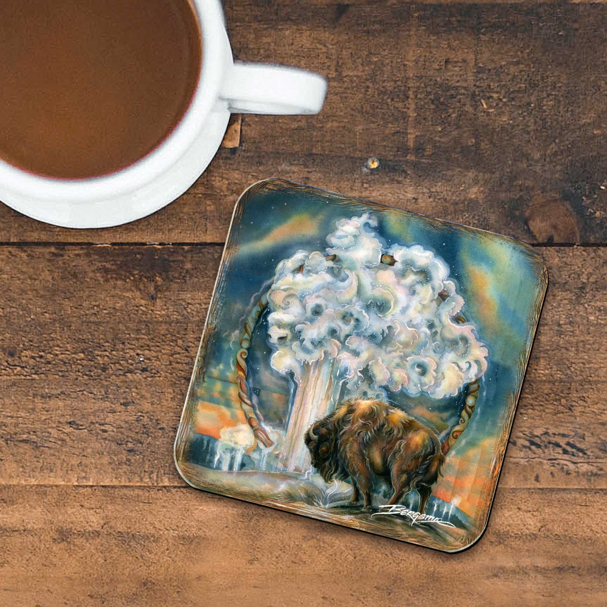 Picture of G. Debrekht 8199467C-S4 Wild Spirit of Nature Wooden Cork Coasters Gift Set of 4 by J. Bergsma - Wildlife Decor