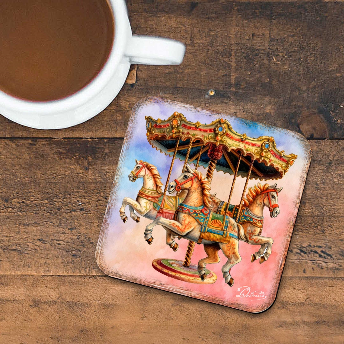 Picture of G. Debrekht 8199439C-S4 Carousel Horses Wooden Cork Coasters Gift Set of 4 by G. Debrekht - Christmas Decor