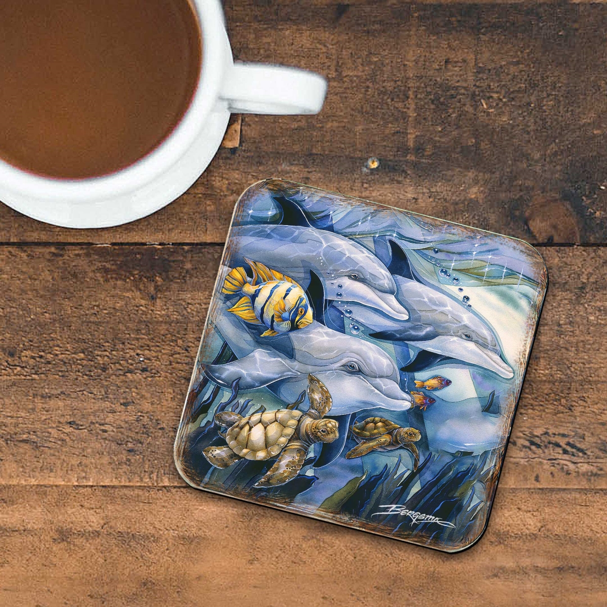 Picture of G. Debrekht 8199456C-S4 Sea Creatures Wooden Cork Coasters Gift Set of 4 by J. Bergsma - Wildlife Decor